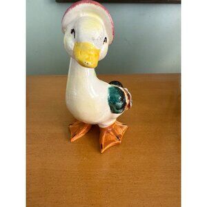 Vintage Ceramic Duck Planter With Hat Hand-Painted Multicolor Design 6" Tall Hom